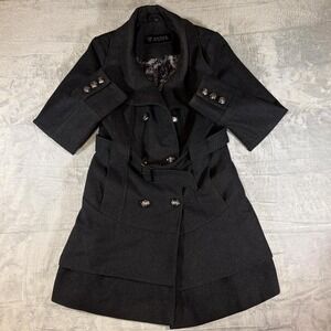 Guess Los Angeles Belted Wool Coat | Decorated Satin Lining | Black | Large